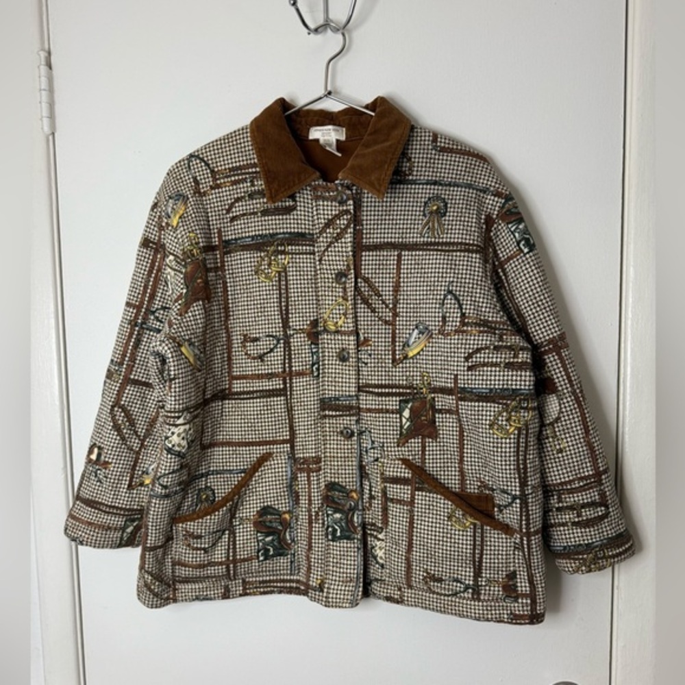 Jones New York Brown Plaid Utility Jacket with Corduroy Collar